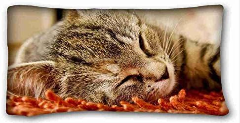 Custom Cotton &amp; Polyester Soft ( Animals cat sleeps carpet Eyes closed ) Pillow Cushion Case Cover One Sides Printed 20x36 Inches suitable for California King-bed PC-White-16293