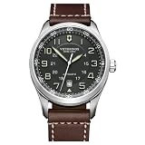 Swiss Army Mens AirBoss Mechanical - Black Dial - Brown Leather Strap - Luminous