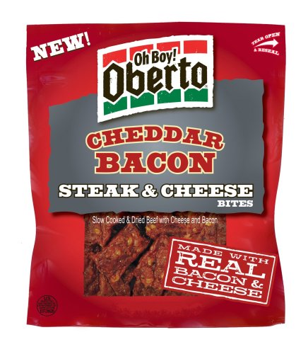 Oh Boy! Oberto Cheddar Bacon Steak & Cheese Bites, 3.25-Ounce Pouches (Pack of 4)