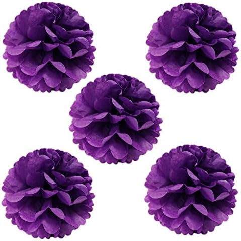 Wrapables 8" Set of 5 Tissue Pom Poms Party Decorations for Weddings, Birthday Parties Baby Showers and Nursery Décor, Purple