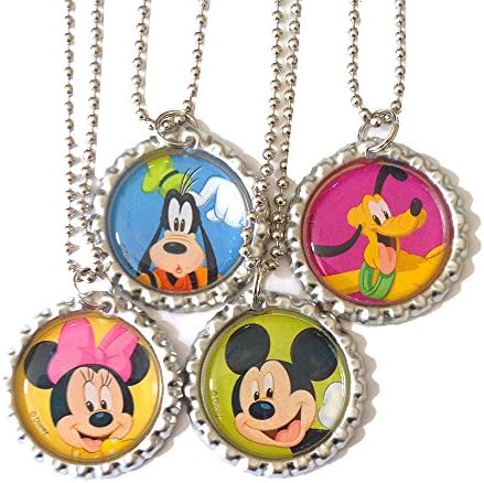 Faces of Mickey Mouse Bottlecap Necklaces - Set of 4 Party Favors