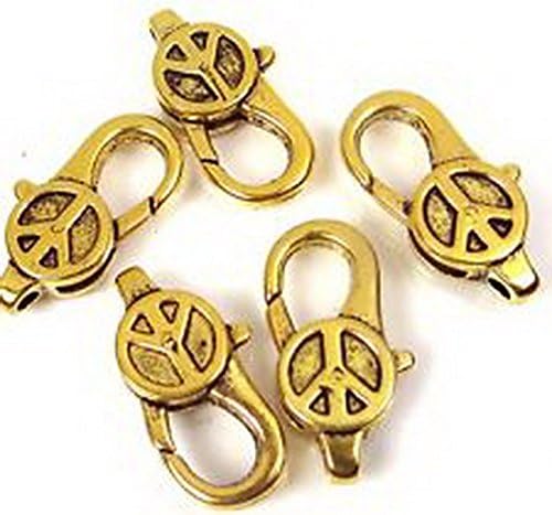 Smith Beads 28x14mm Large Gold Pewter Peace Sign Lobster Claw Clasps 5 beads Lead-Free