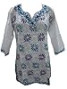 Sweetheart White Blue Tunic Long Cotton Kurta M