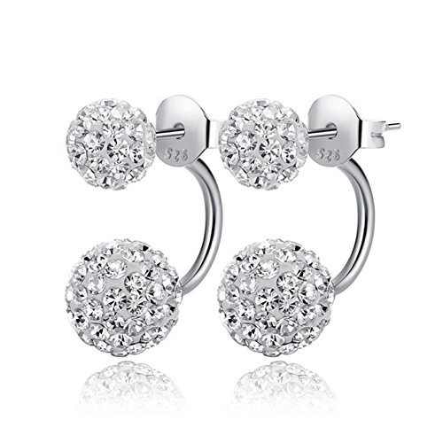 Hotshopping Fashion Jewelry Shamballa 925 Sterling Silver Double Hoop Ball Stud Earrings for Lovers (8mm)