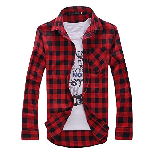 Easy Hot Fashion Casual Classic Men's Plaid Long Sleeve Slim Fit Shirt Top