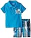 Calvin Klein Baby-Boys Infant Blue Polo Top with Plaid Cargo Shorts