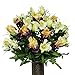 Stay-In-The-Vase Artificial Cemetery Flowers for Outdoor-Grave-Decorations - Burgundy-Iris, Orchids, and Tulip Mix Flowers, Non-Bleed Colors, Design