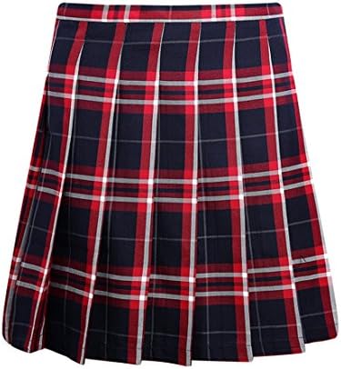Etongenius navy and red plaid pleated kilt skirt for girls and women