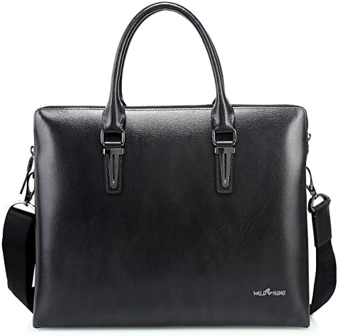 Wild Rhino Men's Briefcase Computer Bag Men's Handbag Cross-section Leather Man Bag Black