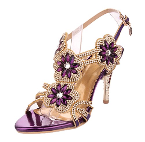 Littleboutique Women's Glitter Strappy Slingback?Sandal Rosette Floral Dress Sandals Evening High Heels Wedding Heels
