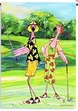 Tropical Pink Flamingo Golfers Golf Garden Flag Banner
