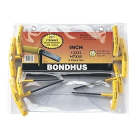 Bondhus 13332 Set of 8 Hex T-handles, sizes 3/32-1/4-Inch
