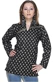 Black Mandarin Collar Long Sleeved Silk Cotton Tunic (Petite, Tall & Misses Sizes XS-3X)