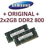 4GB Dual Channel Kit Samsung original 2 x 2 GB 200 pin DDR2-800 (PC2-6400, 800Mhz, CL6 - 2x M378T5663QZ3-CF7) für DDR2 Notebooks