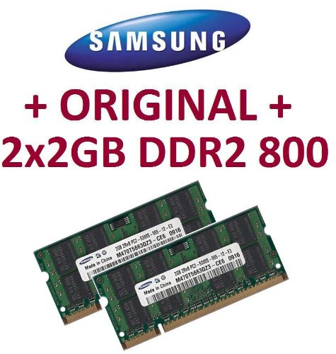 4GB Dual Channel Kit Samsung original 2 x 2 GB 200 pin DDR2-800 (PC2-6400, 800Mhz, CL6 - 2x M378T5663QZ3-CF7) für DDR2 Notebooks