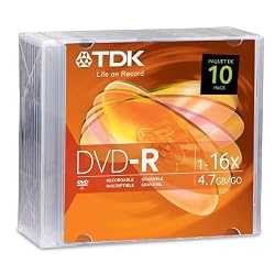 TDK Systems 10PK DVD-R 4.7GB 16X-BRANDED W/ SLIM JC ( DVD-R47FM10 )