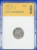 1931-D Mercury Silver Dime SGS Certified Authentic 1931-D Mercury Silver Dime SGS Certified Authentic