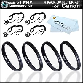 4 Pack 52mm UV Protection Filter Bundle For Canon Canon EOS M (That comes with the EF-M 18-55mm lens) T4i, T3i, T3, T2i, T1i, Xsi, XS, EOS 60D,7 D, 50D, EOS-1Ds Mark III, EOS-1D X Digital SLR That Use Canon 52mm Threaded Lenses + 4 Lens Cap Keepers