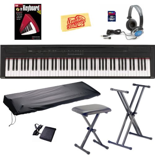 Yamaha P105B 88-Key Digital Piano Bundle with Bench, Stand, Dust Cover, 8GB SD Card, Sustain Pedal, Headphones, Instructional Book, and Polishing Cloth