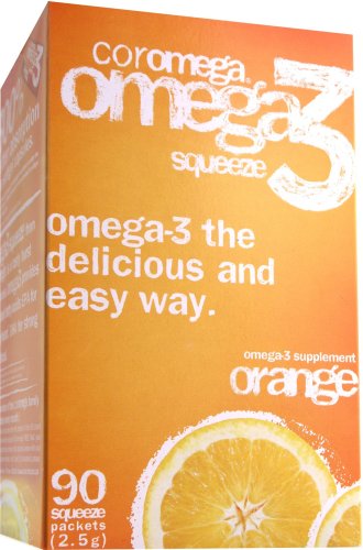 Coromega Omega-3 Supplement, Orange Flavor, Squeeze Packets, 90-Count Box