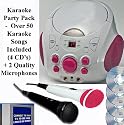 Portable Karaoke Machine EKG77 - Stereo Boombox CD Player + Karaoke Machine - PARTY PACK: with 2 x Boys / Girls wired karaoke microphones (various colours) + 50 Karaoke SONGS (4 CD ' S) - CDG + (Connect to a TV to display lyrics from CD) - inc Echo - by Easy Karaoke - Pink (FAMILY PARTY PACK: Exclusive to Digitel Technology Ltd)