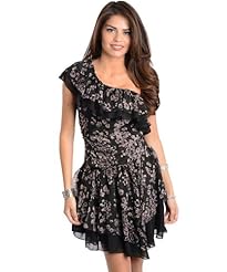 One Shoulder Polyester  Flowy Floral Print  Dress With Ruffles