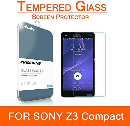 Anoke® Sony Xperia Z3 Compact Tempered Glass Screen Protectors 9h Hardness, 2.5d Rounded Edges, 0.3mm Thickness (Sony Z3 mini)