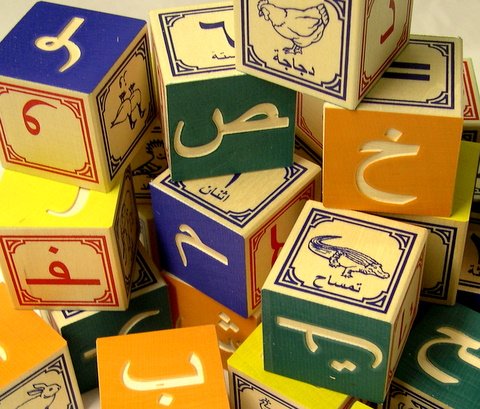 Childrens Toyshop  Toys : 28 embossed wood Arabic language alphabet blocks