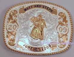 Bride and Groom Belt Buckle, 2010, with Enamel Filled Engraving