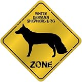 New White German Shepherd Dog Zone - Old / Vintage Crossing Sign Dog