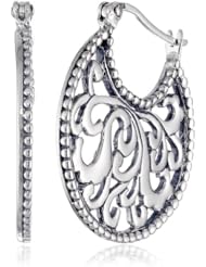 Sterling Silver Filigree Round Hoop Earrings