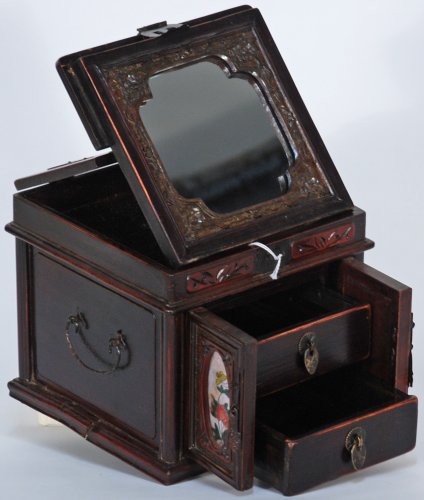 BK0275Y-Asian Ladies' Jewelry and Cosmetic Box, Vintage, China, Wood (Mu), Antique Asian Decor: Asia
