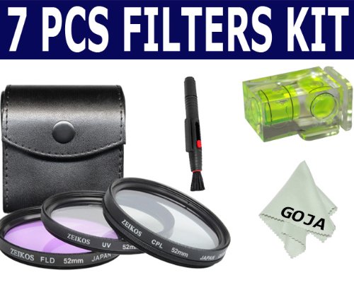 Super Kit for Nikon D3000 55-200mm, includes: 52MM Filter Kit ( 1 UV Filter + 1 CPL Filter + 1 FLD Filter) + Carry Case + Cleaning Pen + Two Direction Bubble Level + 1 Ultra Fine GOJA Microfiber Cleaning Cloth