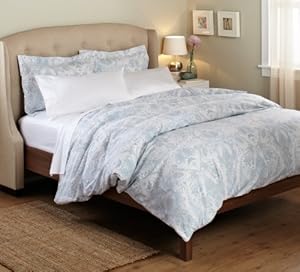 Pinzon 100-Percent Cotton Printed Duvet Set, Full/Queen, Blue Paisley