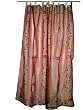 Gift for Mom-2 Organza Deep Chestnut Base with Red Bell Embroidered Sari Curtains Drapes Panel 92" Tabs
