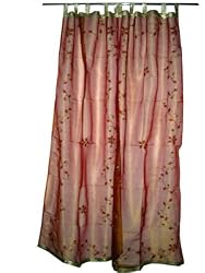 Gift for Mom-2 Organza Orange with Red Bell Embroidered Sari Curtains Sheer Window Panel 92" Tabs