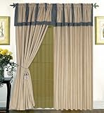Solid Brown and Olive Microsuede Panel with Taffeta Backing Window Curtain / Drape Set with Valance-window Treatment Draperies
