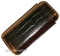 Alligator Embossed Black Leather 3 Cigar Case