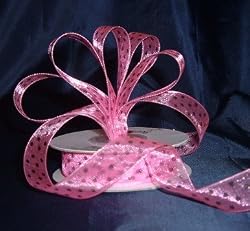 Organza Polka Dot Ribbon -5/8"- Hot Pink/Black Dots - 25 Yards (75 Ft)
