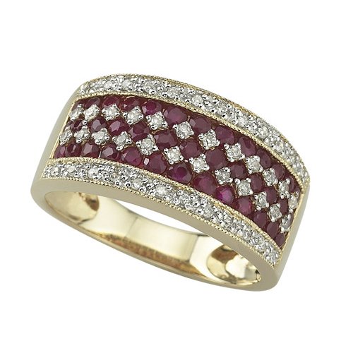 14K Yellow Gold 1/5 ct. Diamond and 1 ct. Ruby Fashion Ring
