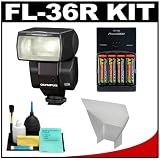 Olympus FL-36R Electronic Flash with Bounce Reflector + 4 Batteries & Charger + Accessory Kit for Olympus Evolt E-3, E-30, E-620, E-520, E-510, E-450, E-420, E-410 Digital SLR Cameras