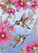 Hummingbirds w/Pink Garden Flag