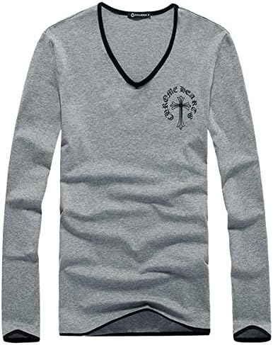 NDIE Men's Cotton Soft Vintage Printed V Neck Long Sleeve T-Shirt