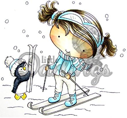 Little Darlings Candibean Rubber Stamp - Can I Ski Too?