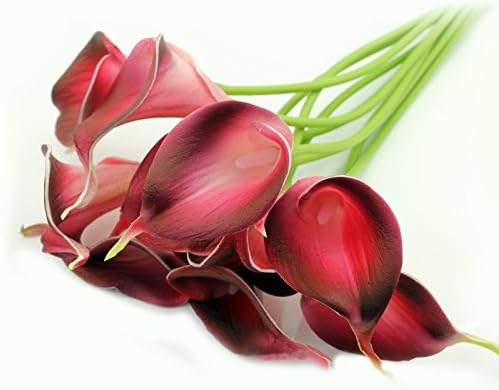 Bit Fly New 14" Mini Calla Lily Bridal Wedding Party Decor Bouquet Head Latex Real Touch Flower Bouquets Artificial Flowers 10/20/30 Pieces/Pack (20PCS, Burgundy)