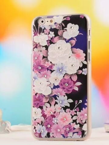 iPhone 6 Plus Case, VICI SKY® Plastic Fashion Transparent Diamond Cover Back Bling Crystal Case for iPhone 6 Plus 5.5 Inch Screen (Flowers-2)