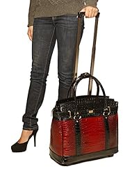 PC Accessory: Burgundy & Black Alligator Crocodile Rolling iPad Tablet or Laptop Tote Carryall Bag - BBHLGC