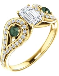 10K Yellow Gold Emerald Cut Diamond and Genuine Alexandrite Ring -- LIFETIME WARRANTY