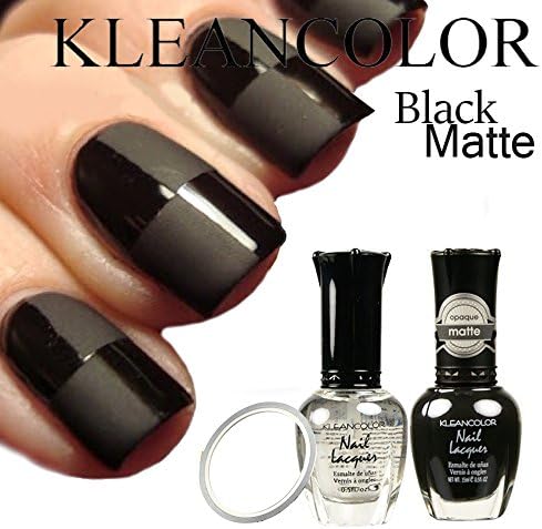 DIY Kleancolor Black Madly Matte Checkerboard Pattern Kit Includes Instructions, Nail Strip and Polish