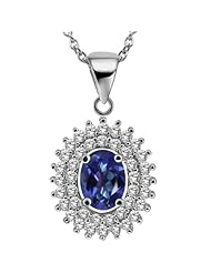 2.54 Ct Oval Tanzanite Blue Mystic Topaz 925 Sterling Silver Pendant 18" Chain
